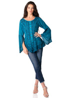 Sakkas Aura Womens Casual Ruffle Flare Crop Top Blouse Long Sleeves w/Embroidery