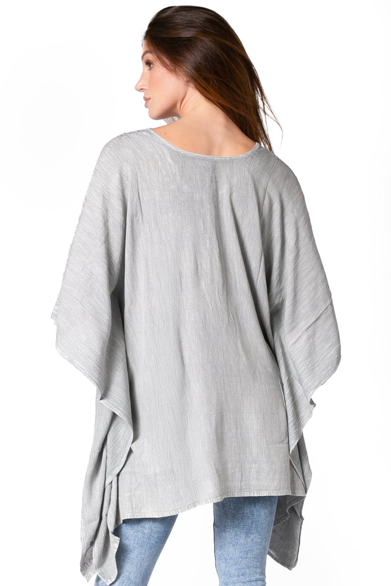 Sakkas Regina Women's Lightweight Stonewashed Poncho Top Blouse Caftan Cover up