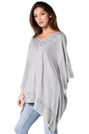 Sakkas Regina Women's Lightweight Stonewashed Poncho Top Blouse Caftan Cover up