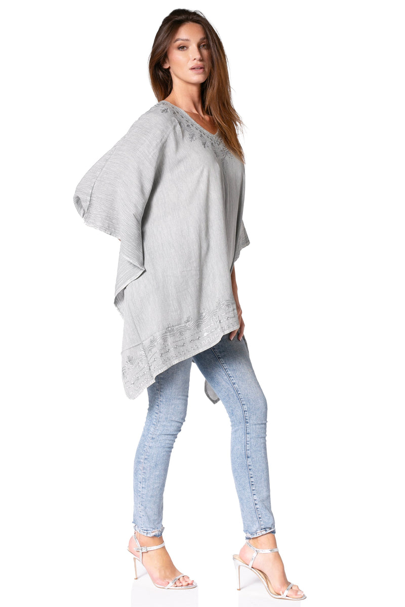 Sakkas Regina Women's Lightweight Stonewashed Poncho Top Blouse Caftan Cover up