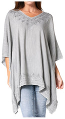 Sakkas Regina Women's Lightweight Stonewashed Poncho Top Blouse Caftan Cover up