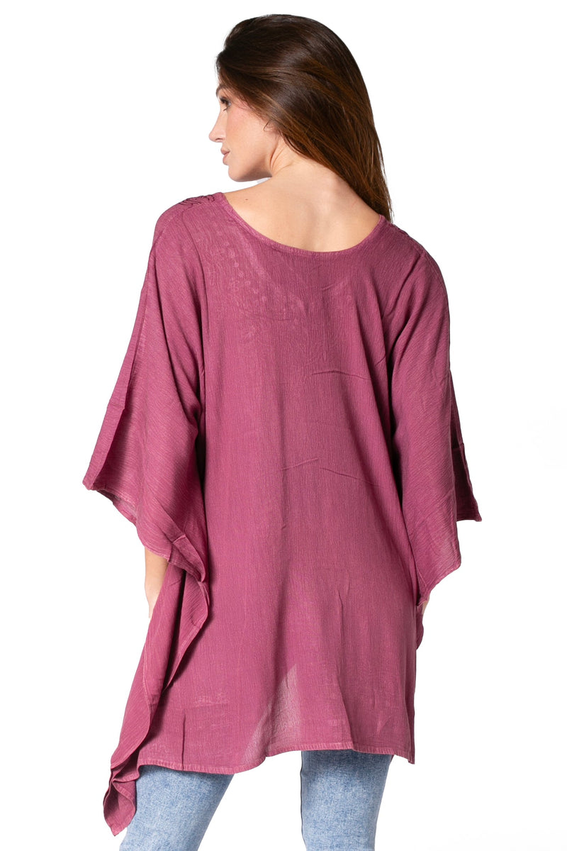 Sakkas Regina Women's Lightweight Stonewashed Poncho Top Blouse Caftan Cover up