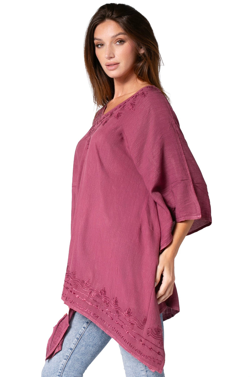 Sakkas Regina Women's Lightweight Stonewashed Poncho Top Blouse Caftan Cover up