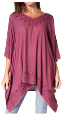 Sakkas Regina Women's Lightweight Stonewashed Poncho Top Blouse Caftan Cover up