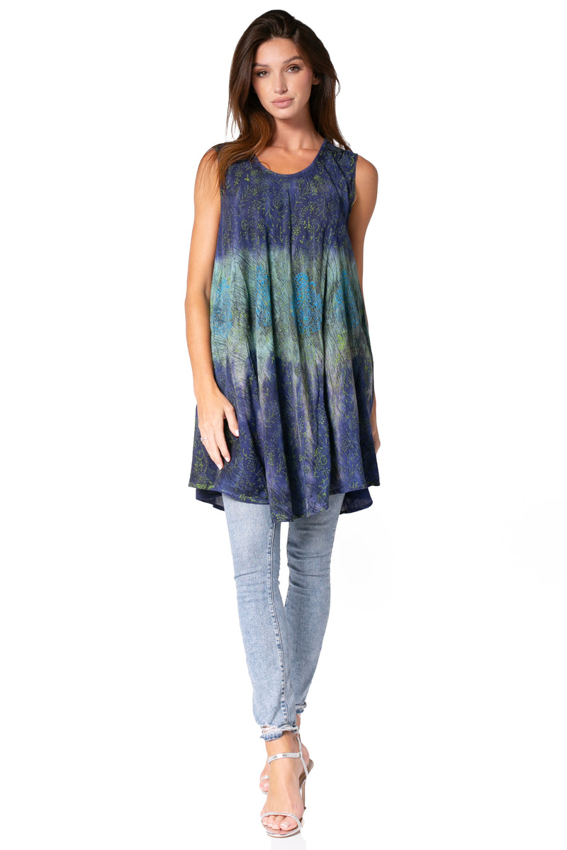 Sakkas Isabela Womens Everyday Summer Sleeveless Tank Top Tie-dye & Block Print