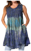 Sakkas Isabela Womens Everyday Summer Sleeveless Tank Top Tie-dye & Block Print#color_Blue-Mint