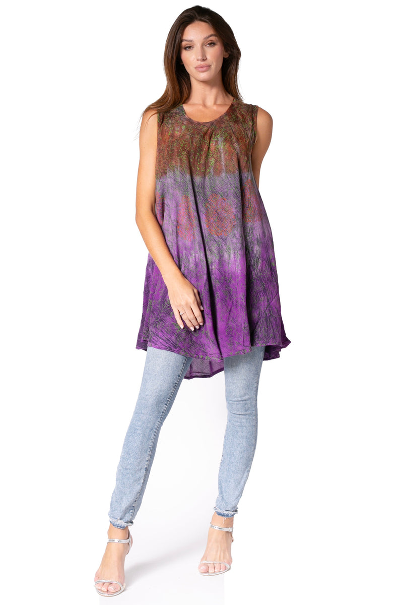 Sakkas Isabela Womens Everyday Summer Sleeveless Tank Top Tie-dye & Block Print