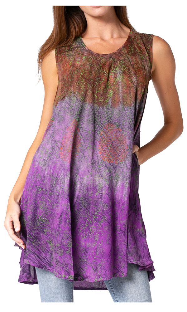 Sakkas Isabela Womens Everyday Summer Sleeveless Tank Top Tie-dye & Block Print