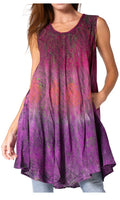 Sakkas Isabela Womens Everyday Summer Sleeveless Tank Top Tie-dye & Block Print#color_Fuchsia