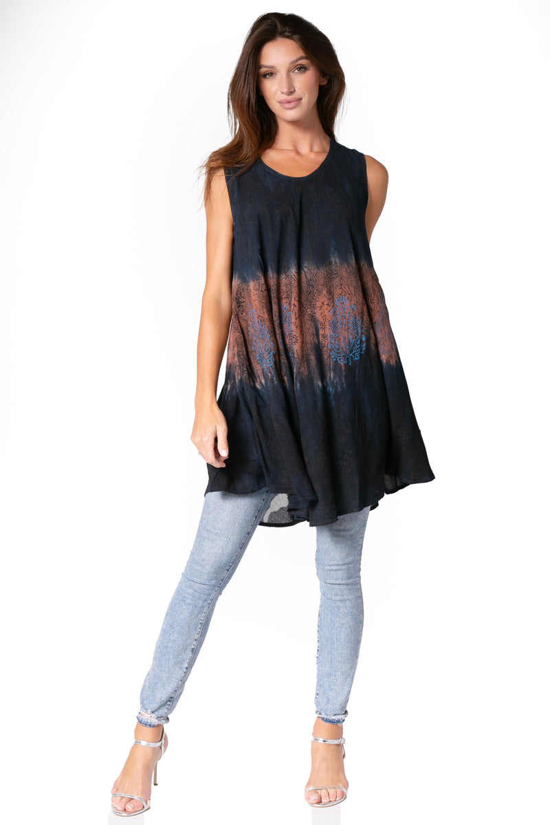 Sakkas Isabela Womens Everyday Summer Sleeveless Tank Top Tie-dye & Block Print