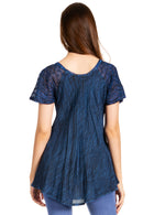 Sakkas Donna Women's Casual Lace Short Sleeve Tie Dye Corset Loose Top Blouse