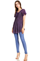 Sakkas Donna Women's Casual Lace Short Sleeve Tie Dye Corset Loose Top Blouse