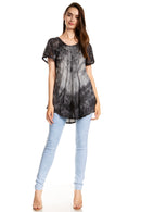 Sakkas Donna Women's Casual Lace Short Sleeve Tie Dye Corset Loose Top Blouse