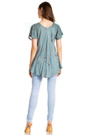 Sakkas Marzia Women's Loose Fit Short Sleeve Casual Tie Dye Batik Blouse Top Tunic