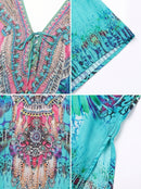 Sakkas Aymee Women's Caftan Poncho Cover up V neck Top Lace up With Rhinestone