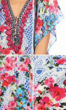 Sakkas Aymee Women's Caftan Poncho Cover up V neck Top Lace up With Rhinestone
