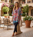 Sakkas Aymee Women's Caftan Poncho Cover up V neck Top Lace up With Rhinestone
