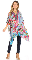Sakkas Aymee Women's Caftan Poncho Cover up V neck Top Lace up With Rhinestone
