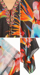Sakkas Aymee Women's Caftan Poncho Cover up V neck Top Lace up With Rhinestone