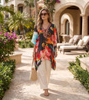 Sakkas Aymee Women's Caftan Poncho Cover up V neck Top Lace up With Rhinestone