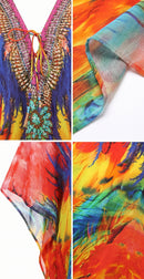 Sakkas Aymee Women's Caftan Poncho Cover up V neck Top Lace up With Rhinestone