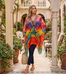 Sakkas Aymee Women's Caftan Poncho Cover up V neck Top Lace up With Rhinestone