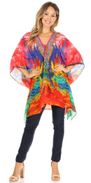 Sakkas Aymee Women's Caftan Poncho Cover up V neck Top Lace up With Rhinestone