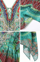 Sakkas Aymee Women's Caftan Poncho Cover up V neck Top Lace up With Rhinestone