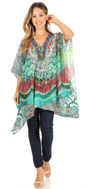 Sakkas Aymee Women's Caftan Poncho Cover up V neck Top Lace up With Rhinestone