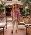 Sakkas Aymee Women's Caftan Poncho Cover up V neck Top Lace up With Rhinestone