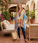 Sakkas Aymee Women's Caftan Poncho Cover up V neck Top Lace up With Rhinestone