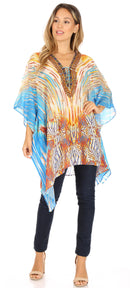 Sakkas Aymee Women's Caftan Poncho Cover up V neck Top Lace up With Rhinestone