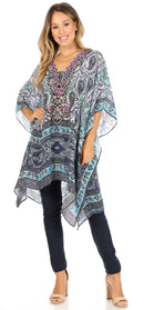 Sakkas Aymee Women's Caftan Poncho Cover up V neck Top Lace up With Rhinestone