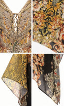 Sakkas Aymee Women's Caftan Poncho Cover up V neck Top Lace up With Rhinestone