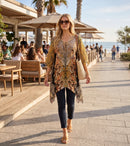 Sakkas Aymee Women's Caftan Poncho Cover up V neck Top Lace up With Rhinestone