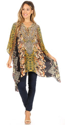 Sakkas Aymee Women's Caftan Poncho Cover up V neck Top Lace up With Rhinestone