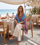 Sakkas Aymee Women's Caftan Poncho Cover up V neck Top Lace up With Rhinestone
