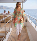 Sakkas Aymee Women's Caftan Poncho Cover up V neck Top Lace up With Rhinestone