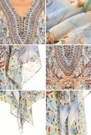 Sakkas Aymee Women's Caftan Poncho Cover up V neck Top Lace up With Rhinestone