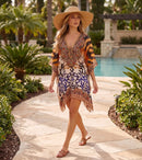 Sakkas Aymee Women's Caftan Poncho Cover up V neck Top Lace up With Rhinestone