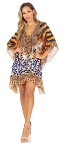 Sakkas Aymee Women's Caftan Poncho Cover up V neck Top Lace up With Rhinestone
