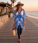Sakkas Aymee Women's Caftan Poncho Cover up V neck Top Lace up With Rhinestone