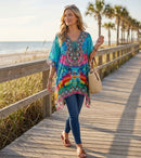 Sakkas Aymee Women's Caftan Poncho Cover up V neck Top Lace up With Rhinestone