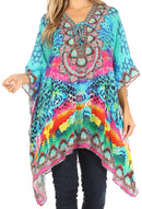 Sakkas Aymee Women's Caftan Poncho Cover up V neck Top Lace up With Rhinestone