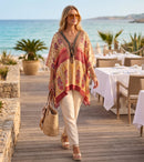 Sakkas Aymee Women's Caftan Poncho Cover up V neck Top Lace up With Rhinestone