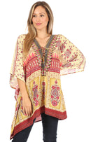 Sakkas Aymee Women's Caftan Poncho Cover up V neck Top Lace up With Rhinestone