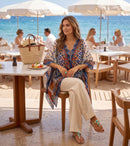 Sakkas Aymee Women's Caftan Poncho Cover up V neck Top Lace up With Rhinestone