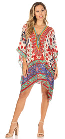 Sakkas Aymee Women's Caftan Poncho Cover up V neck Top Lace up With Rhinestone
