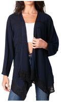 Sakkas Isenia Cardigan Open Front Kimono Long Sleeve Embroidered Top Blouse Lace#color_Blue