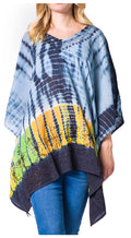 Sakkas Eliana Wide Long Tall Embroidered Tie Dye Ombre Batik Poncho Top Blouse#color_Black / Grey